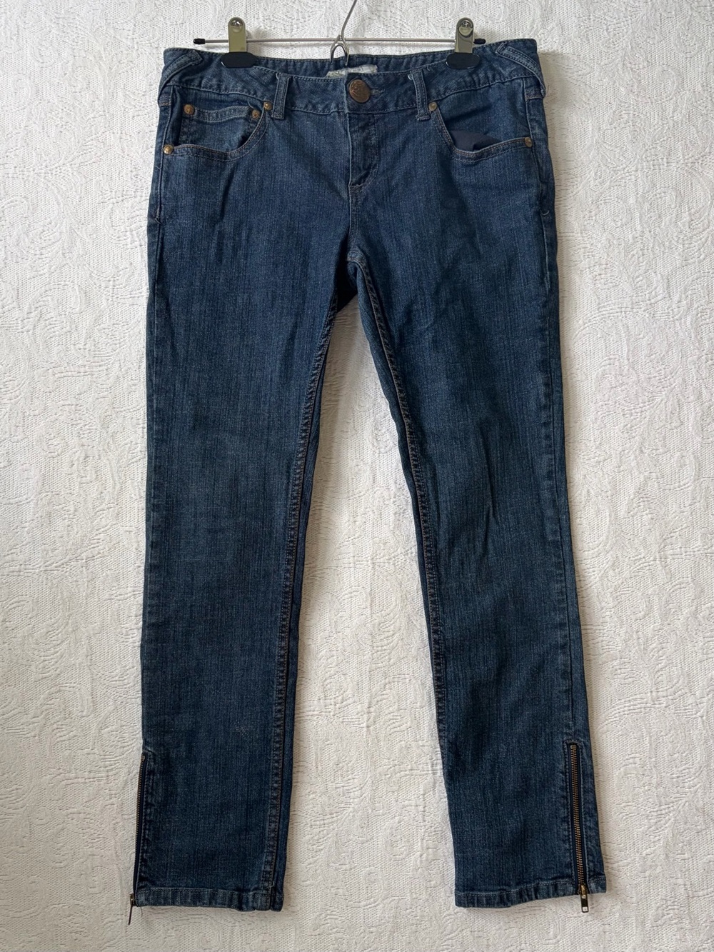 Free People Dark Blue Skinny Jeans with Ankle Zippers